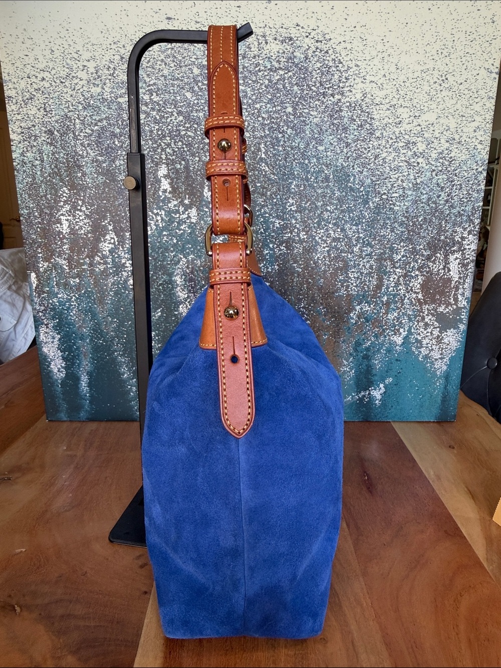 Dooney & Bourke Quiet Luxury 2020’s Italian Suede Hobo Bag Royal Blue EUC - Picture 4 of 16